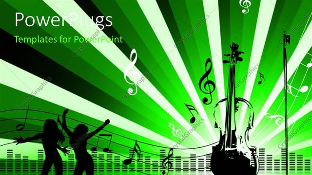  Presentation with guitar - A silhouette of two ladies with a guitar on a green background