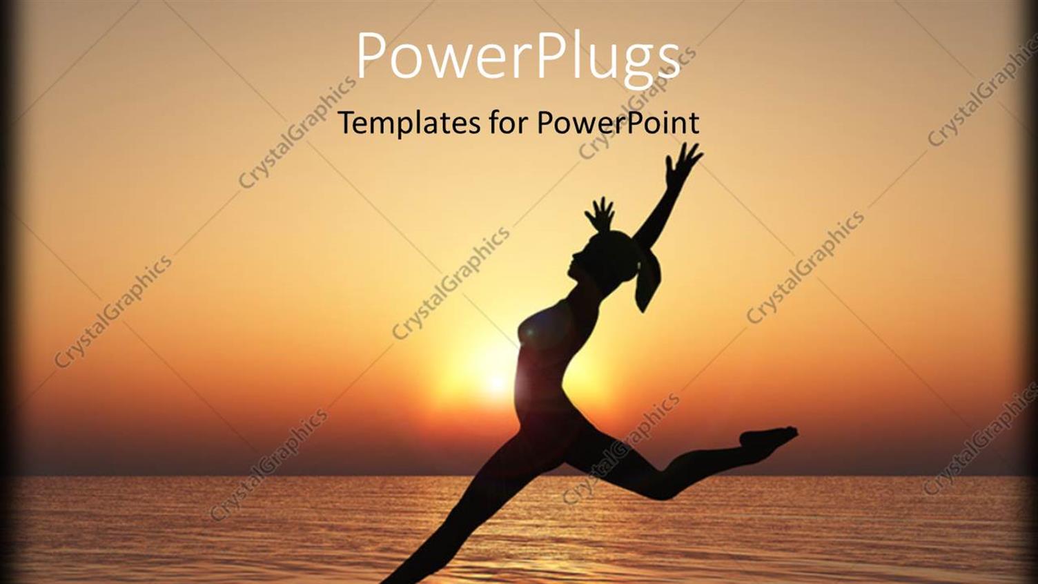 Featuring Silhouette of Young Woman in Acrobatic Jump at Sea Shore