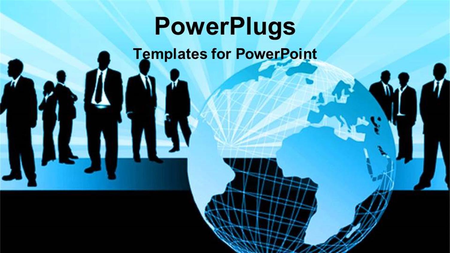 Featuring Silhouetted Business Men Standing Casually Around a Globe with Animated Blue Background