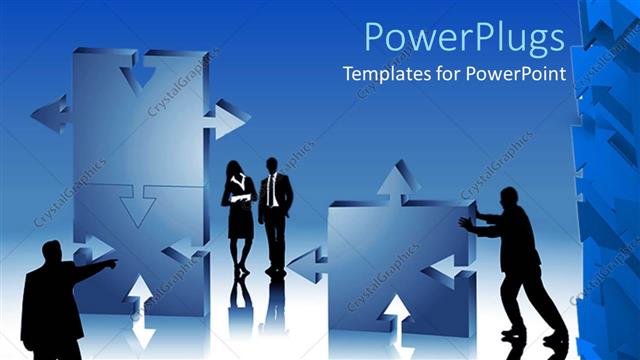  Presentation with silhouettes men women - Silhouettes of business men and women assembling puzzle pieces