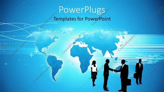  Presentation with abstract business world - Silhouettes of business people and a blue world map
