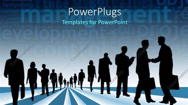  Presentation with management - Silhouettes of business people with management and business keywords in background