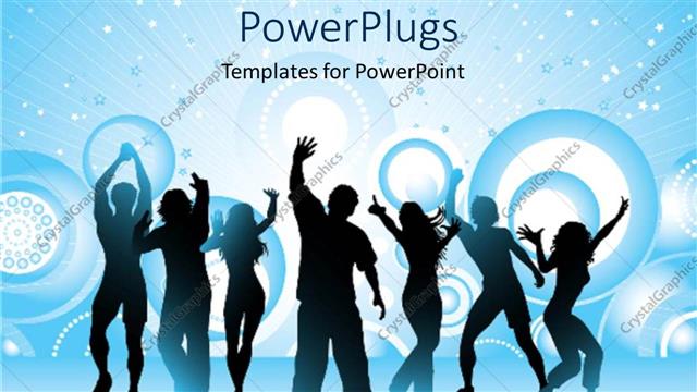  Presentation with dancing silhouettes - Silhouettes of people dancing at a party, celebration, blue and white background