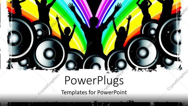  Presentation with dancing silhouettes - Silhouettes of people dancing with speakers, rainbow stripes, party, celebration, pride