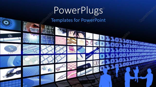  Presentation with tiles - Silhouettes of people standing beside lots of tiles showing different business themes