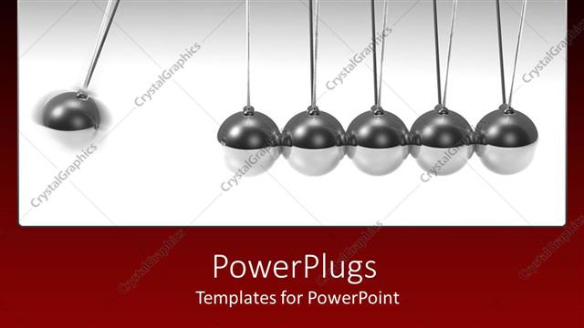  Presentation with silver - Silver 3D pendulum with swinging ball and five standing balls on gradient gray to white and red background