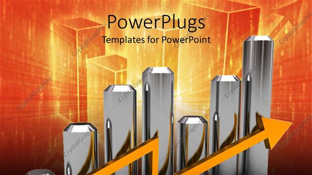  Presentation with bar - Silver bar chart with orange arrow, orange and black background