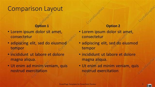 Comparison presentation slide layout