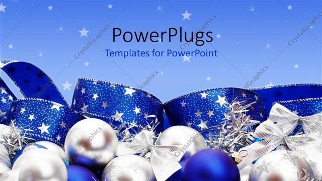  Presentation with blue ribbon - Silver and blue Christmas ornaments and ribbon