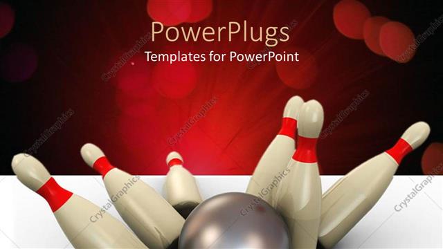  Presentation with bowling - Silver bowling ball knocking down 3D red and white pins