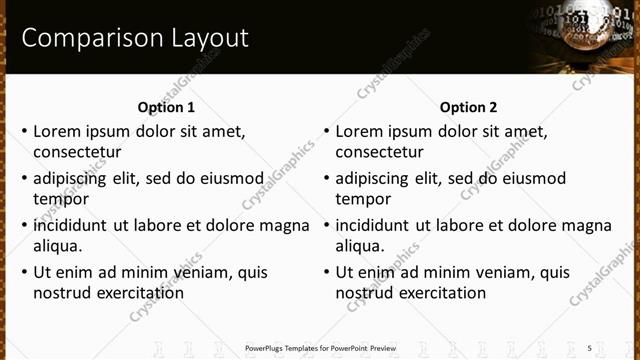 Comparison presentation slide layout
