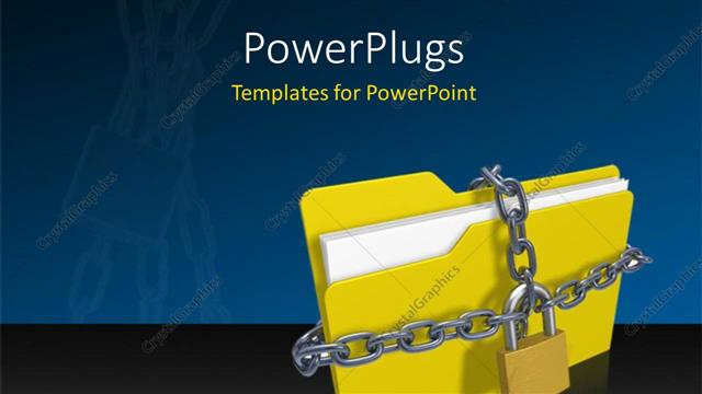  Presentation with data security - Silver chain and padlock protecting yellow folder icon from unauthorized access