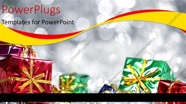  Presentation with silver christmas - A close up view of some gifts over a blurry background