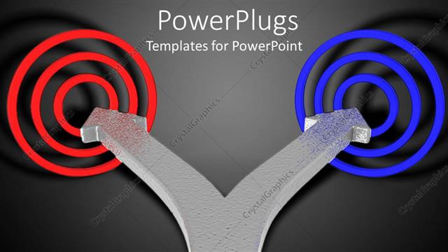  Presentation with circle - Silver colored arrow splitting into two pointing at a blue and red circle