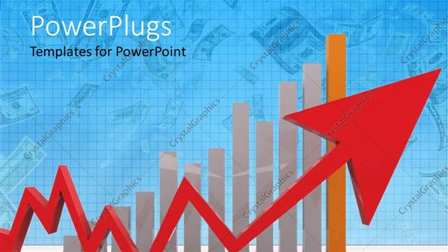  Presentation with growth chart - Silver colored bar chart with an ascending red arrow