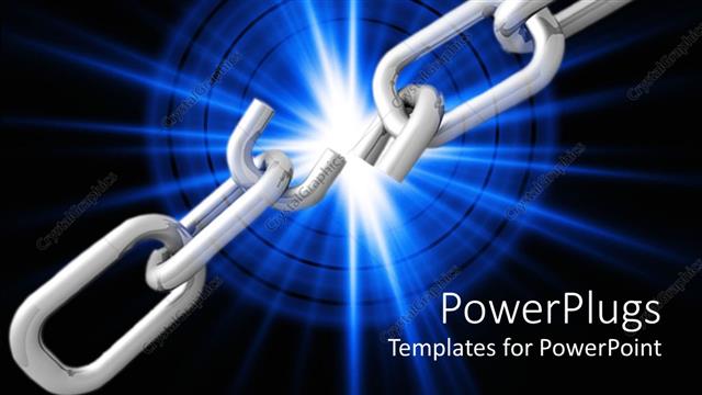  Presentation with silver - Silver colored chain broken in the middle with shinning light