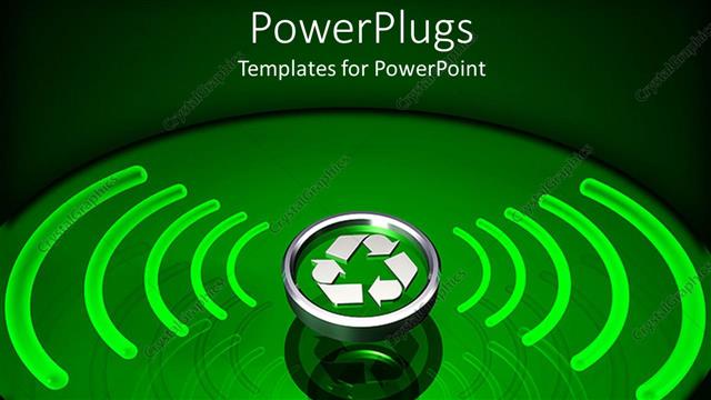  Presentation with radiation - Silver colored recycle symbol with green radiation around it