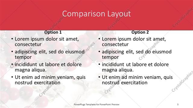 Comparison presentation slide layout