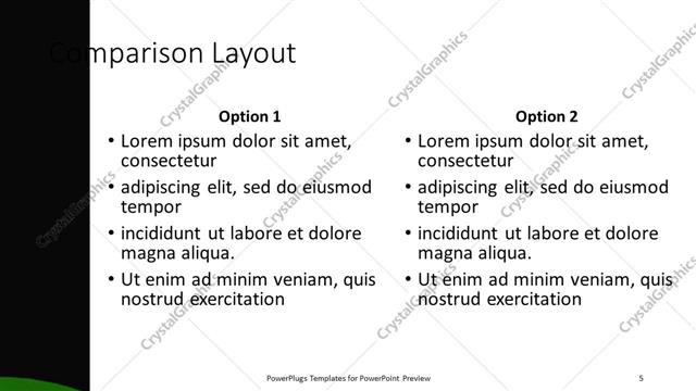 Comparison presentation slide layout