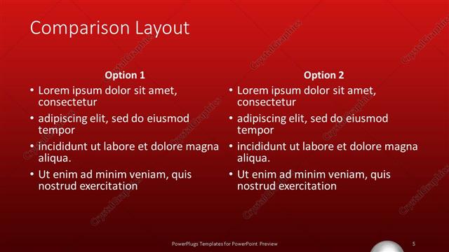 Comparison presentation slide layout