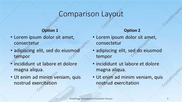 Comparison presentation slide layout