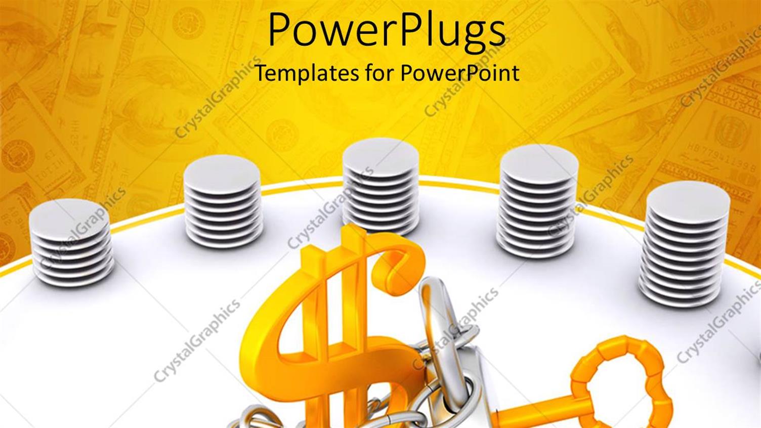 Featuring a Silver Padlock with a Golden Key Chained to a Dollar Sign