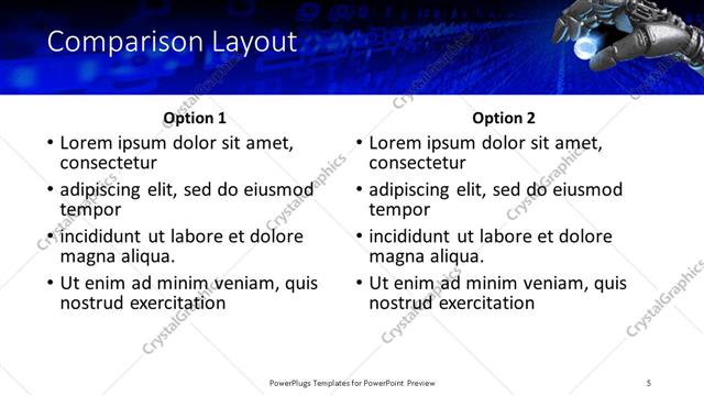 Comparison presentation slide layout