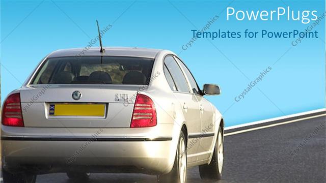  Presentation with road yellow - Silver salon car with yellow plates travelling on clean road