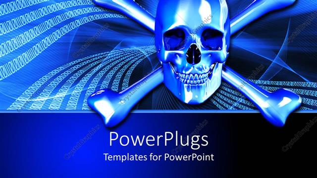  Presentation with danger - Silver skull and crossbones on binary background