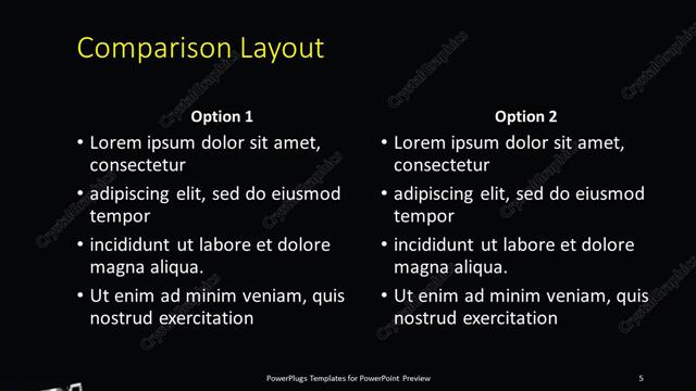 Comparison presentation slide layout