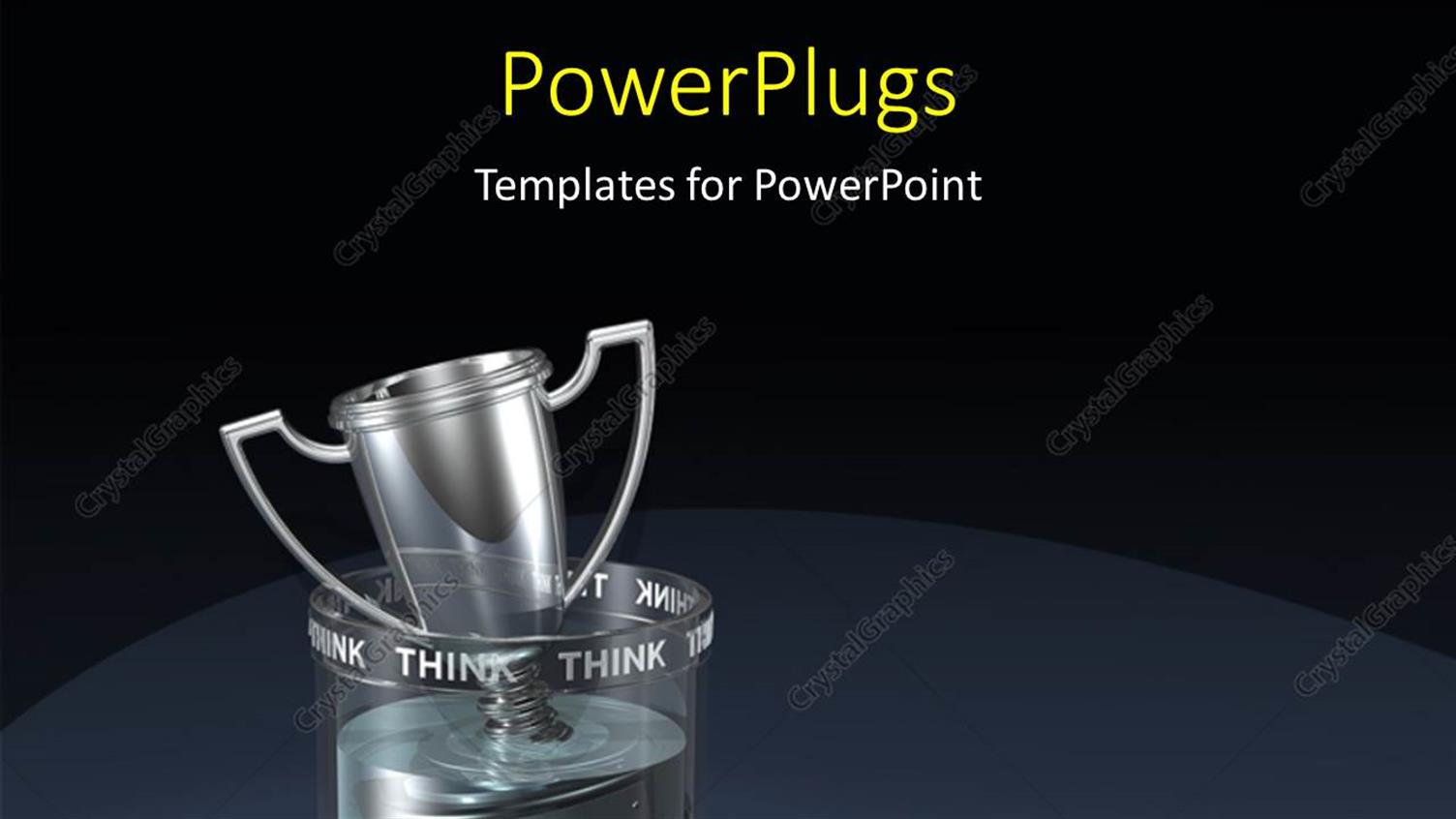 Featuring Silver Trophy Floating in Glass Filled with Colorless Liquid 