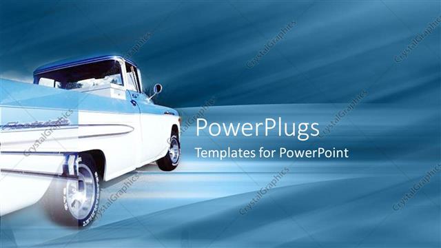  Presentation with america - Silver truck speeding past on a light blue background