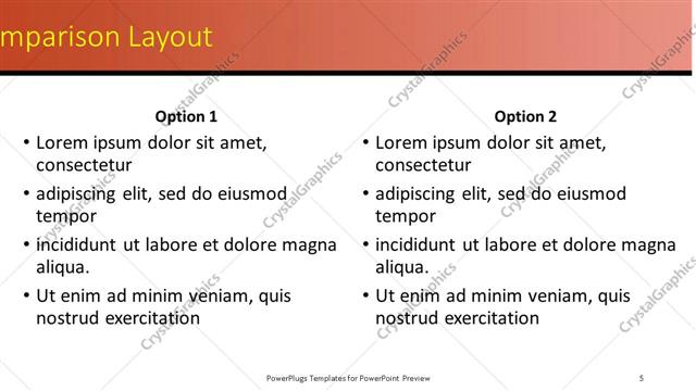 Comparison presentation slide layout