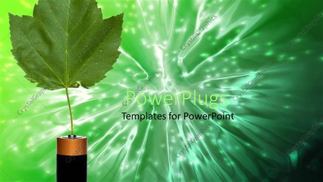  Presentation with battery cell - Single leaf growing from D cell battery green background