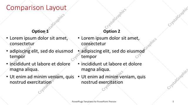 Comparison presentation slide layout