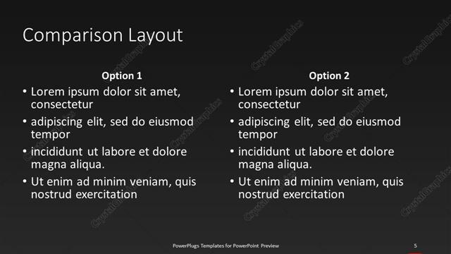 Comparison presentation slide layout