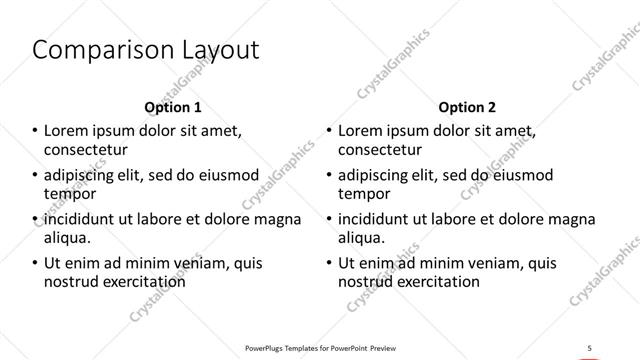 Comparison presentation slide layout