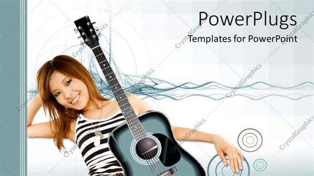  Presentation with acoustic - Sitting woman resting on arm with acoustic guitar on lap