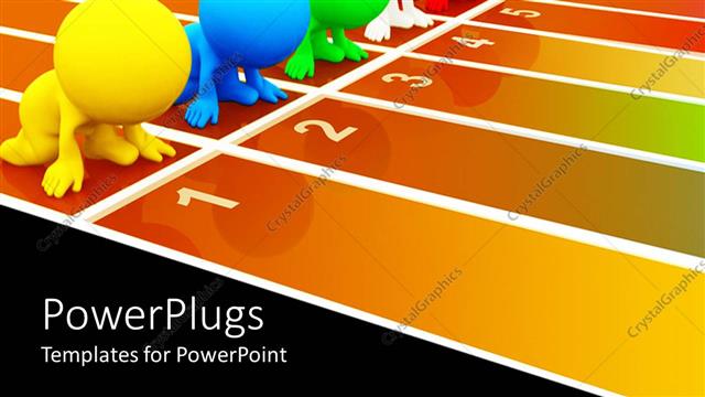  Presentation with colored - Six 3D colored figures taking position at start line for running, race, racing figures