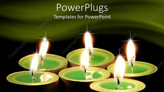  Presentation with candles - Six green aromatic candles burning on black and green background