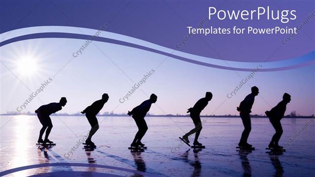  Presentation with dawn - Six men ice skating at dawn in purple background