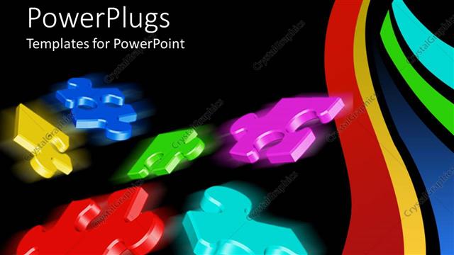  Presentation with puzzle pieces - Six multi colored puzzle pieces on a back background