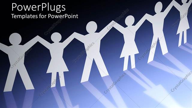  Presentation with friendship - Six paper figures holding hands on reflective surface depicting friendship and community