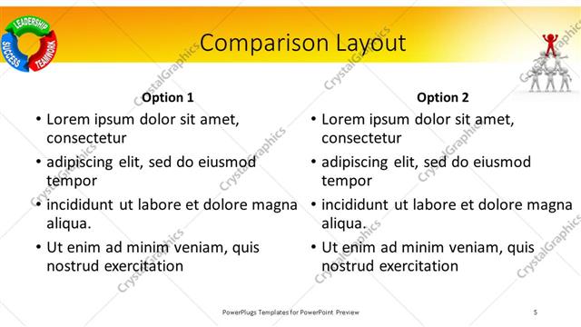 Comparison presentation slide layout