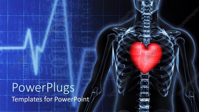  Presentation with valentine - A skeleton with a heart and heartbeat lines in the background