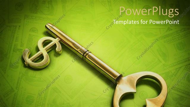  Presentation with dollar sign - Skeleton key with dollar sign on green background with blurred dollar bills