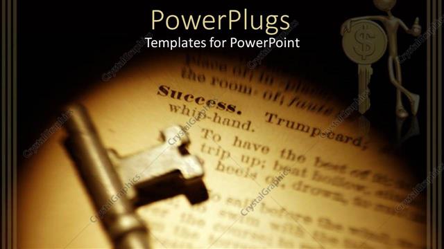  Presentation with skeleton - Skeleton key placed on vintage notebook with man standing beside gold key