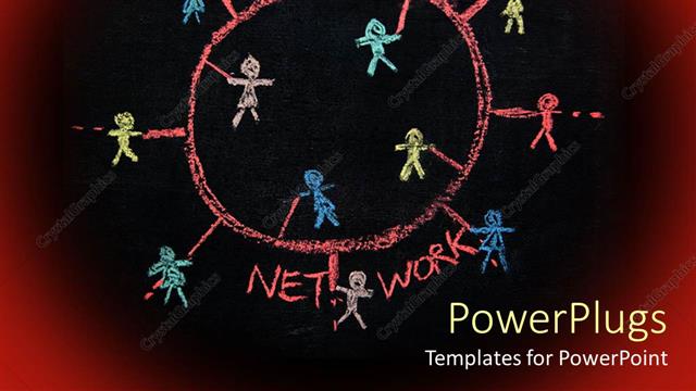  Presentation with social - Sketch on blackboard with colorful figures drawn and SOCIAL NETWORK written