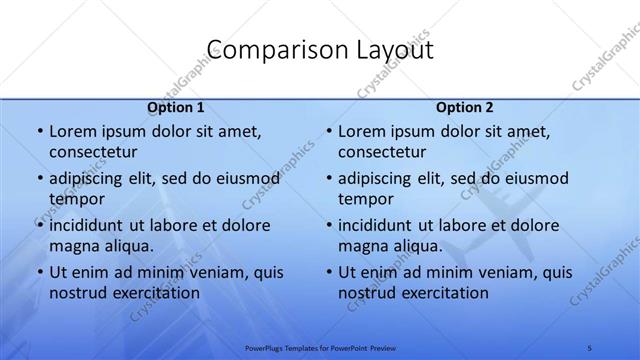 Comparison presentation slide layout