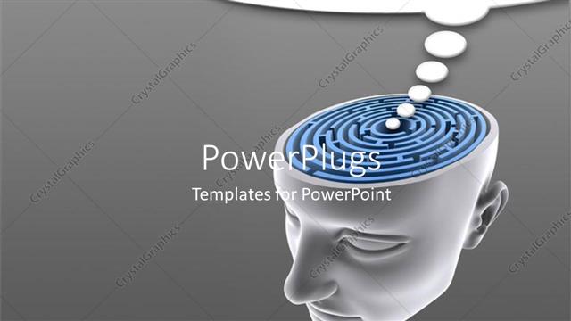  Presentation with mind - Slice of 3D human head with labyrinth and bubble speech THINK
